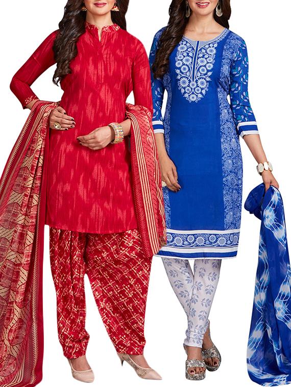 multi colored unstitched combo suit - 15344715 - Zoom Image - 1