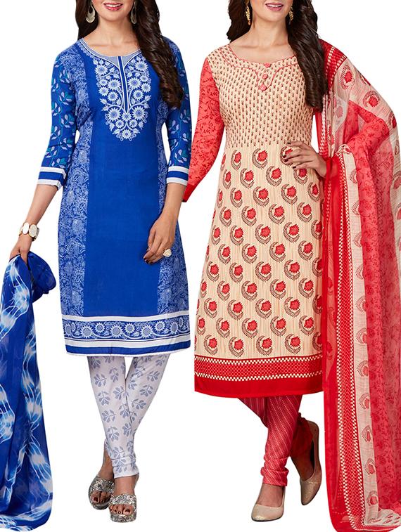 multi colored unstitched combo suit - 15344720 - Zoom Image - 1