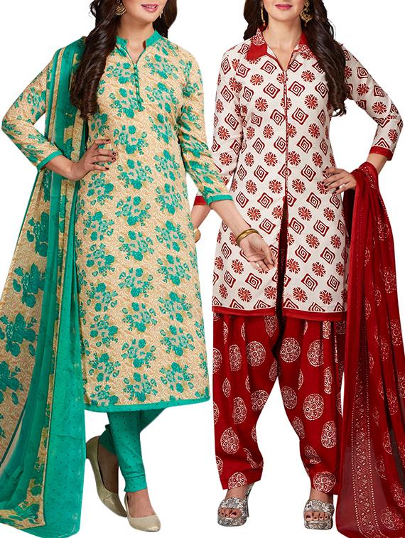 multi colored unstitched combo suit - 15344740 - Zoom Image - 1