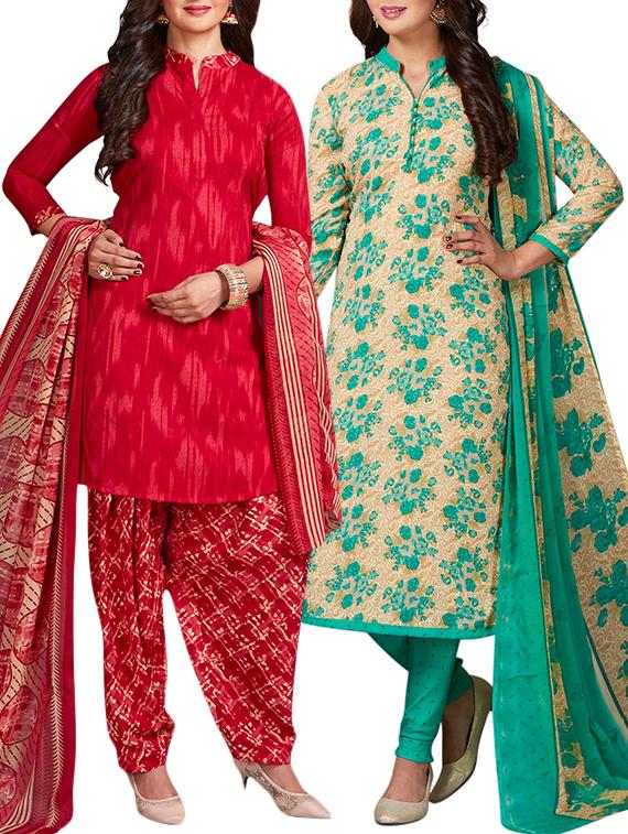 multi colored unstitched combo suit - 15344742 - Zoom Image - 1
