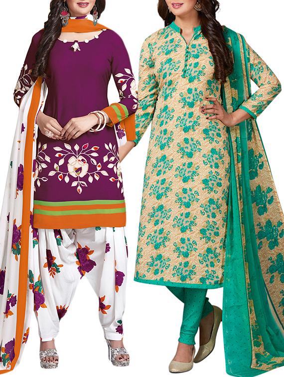 multi colored unstitched combo suit - 15344746 - Zoom Image - 1