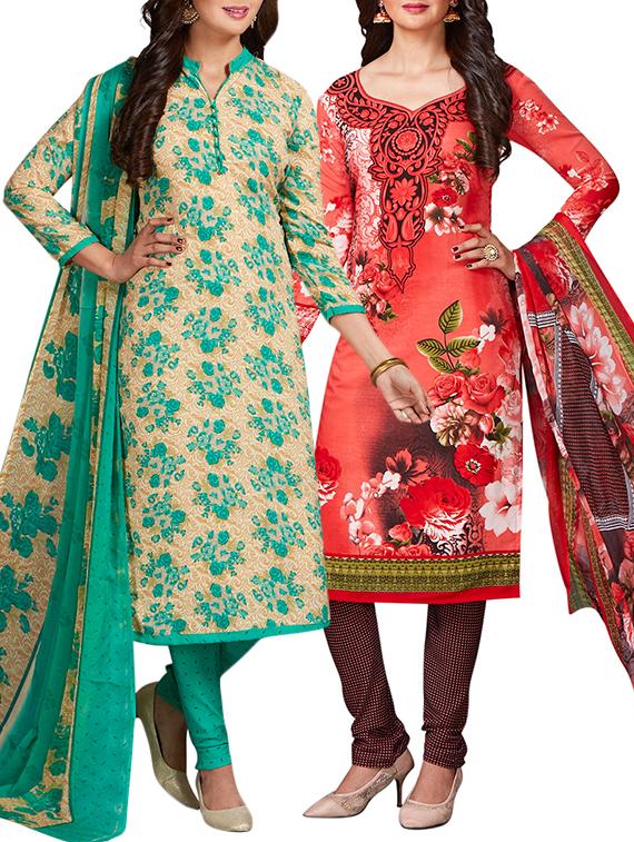 multi colored unstitched combo suit - 15344748 - Zoom Image - 1