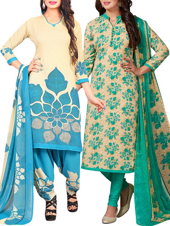 multi colored unstitched combo suit - 15344760 - Zoom Image - 1