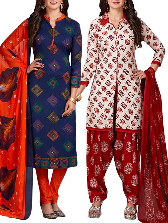 multi colored unstitched combo suit - 15344791 - Zoom Image - 1