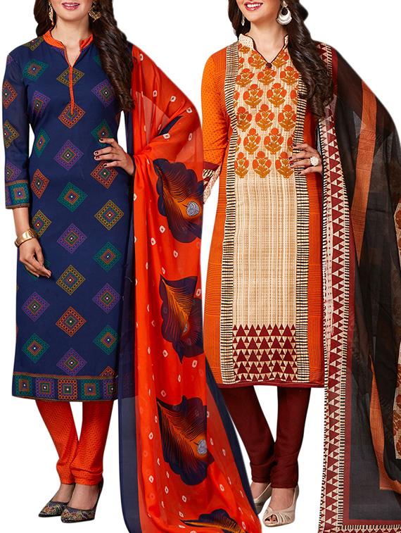multi colored unstitched combo suit - 15344794 - Zoom Image - 1