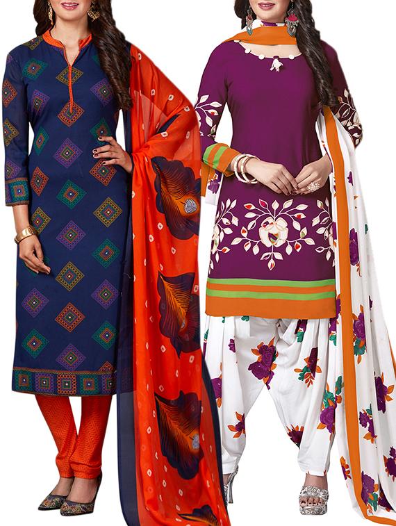 multi colored unstitched combo suit - 15344797 - Zoom Image - 1