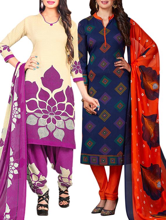 multi colored unstitched combo suit - 15344813 - Zoom Image - 1