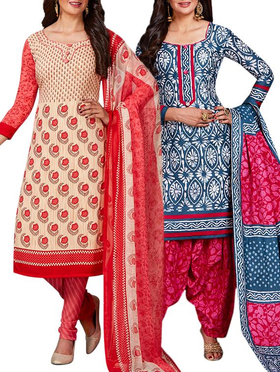 multi colored unstitched combo suit - 15344822 - Zoom Image - 1