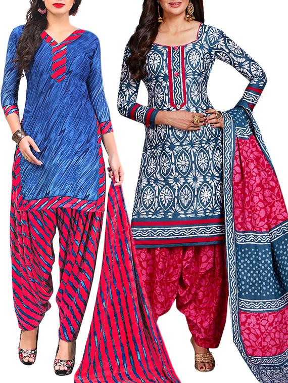 multi colored unstitched combo suit - 15344832 - Zoom Image - 1