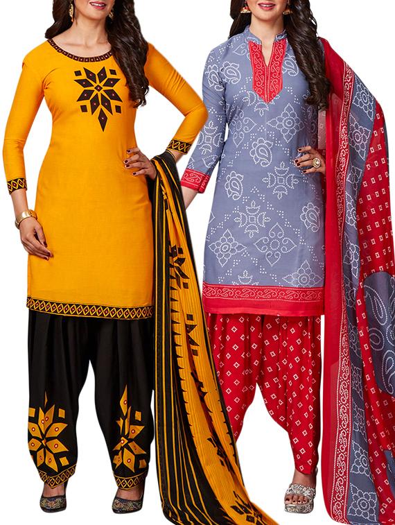 multi colored unstitched combo suit - 15344850 - Zoom Image - 1