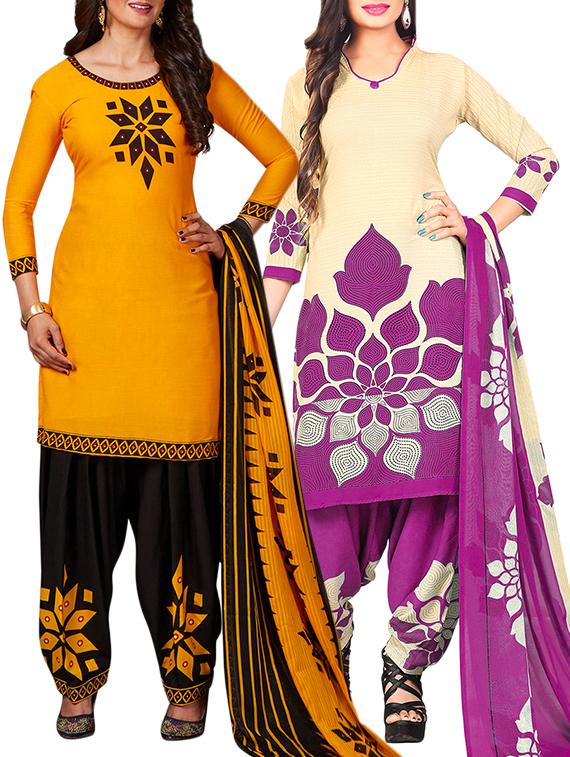 multi colored unstitched combo suit - 15344860 - Zoom Image - 1