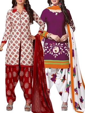 multi colored unstitched combo suit - 15344866 - Standard Image - 1