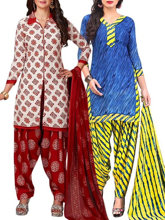 multi colored unstitched combo suit - 15344874 - Zoom Image - 1