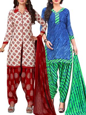 multi colored unstitched combo suit - 15344876 - Standard Image - 1