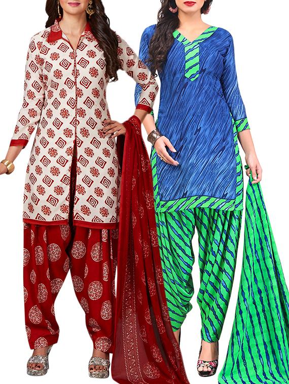 multi colored unstitched combo suit - 15344876 - Zoom Image - 1
