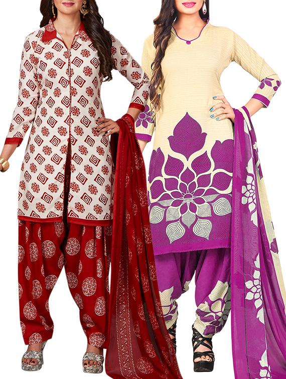 multi colored unstitched combo suit - 15344882 - Zoom Image - 1