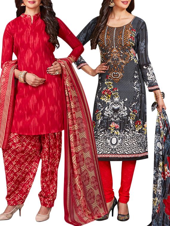 multi colored unstitched combo suit - 15344911 - Zoom Image - 1