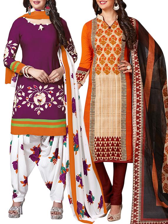 multi colored unstitched combo suit - 15344926 - Zoom Image - 1