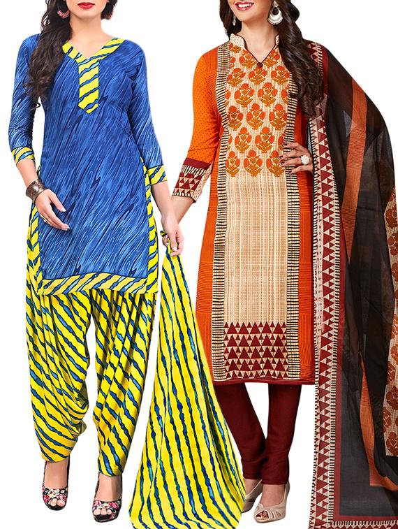 multi colored unstitched combo suit - 15344934 - Zoom Image - 1