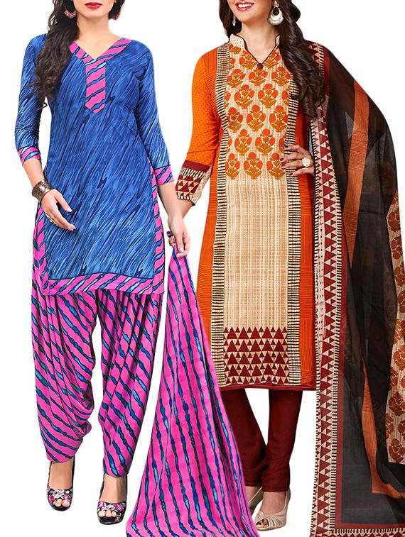 multi colored unstitched combo suit - 15344935 - Zoom Image - 1