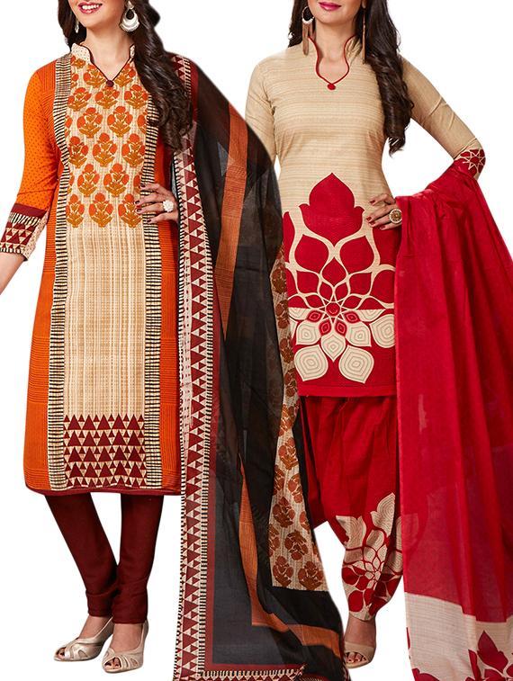 multi colored unstitched combo suit - 15344938 - Zoom Image - 1
