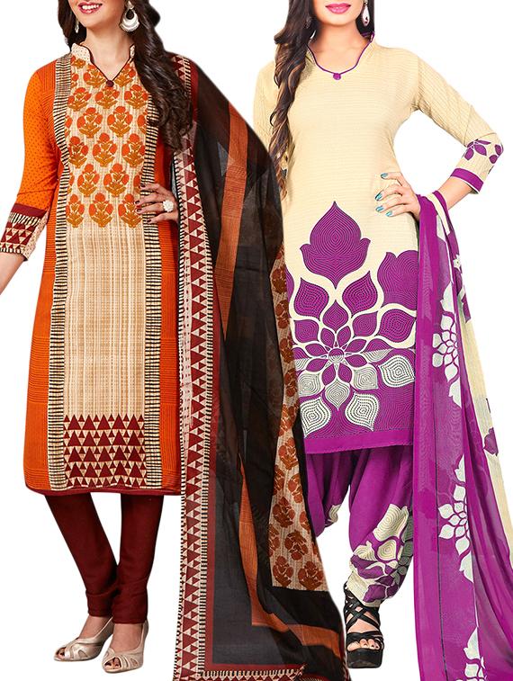 multi colored unstitched combo suit - 15344942 - Zoom Image - 1