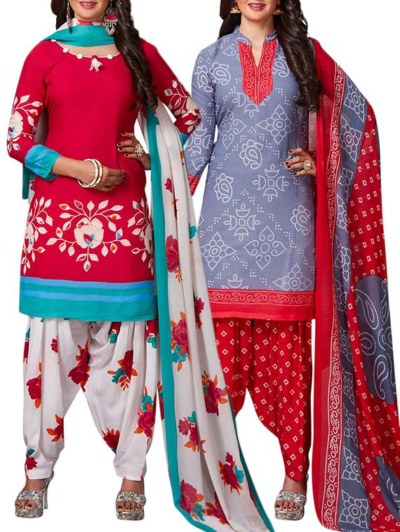 multi colored unstitched combo suit - 15344966 - Zoom Image - 1