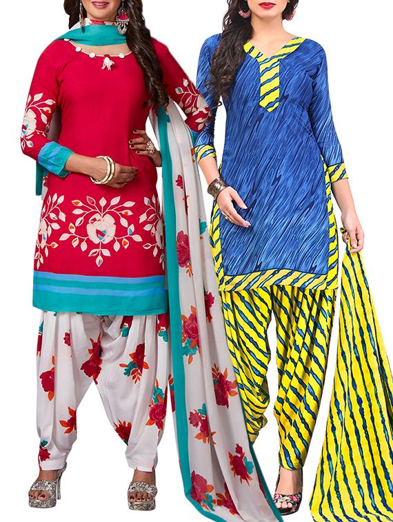 multi colored unstitched combo suit - 15344968 - Zoom Image - 1