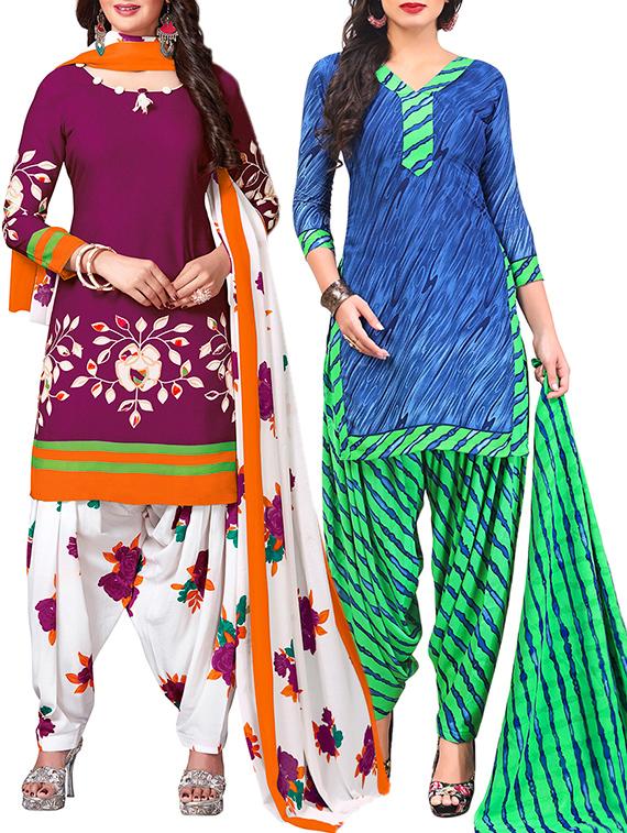 multi colored unstitched combo suit - 15344987 - Zoom Image - 1