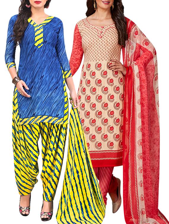 multi colored unstitched combo suit - 15345000 - Zoom Image - 1