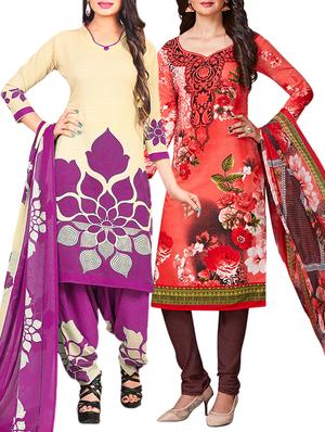 multi colored unstitched combo suit - 15345022 - Standard Image - 1