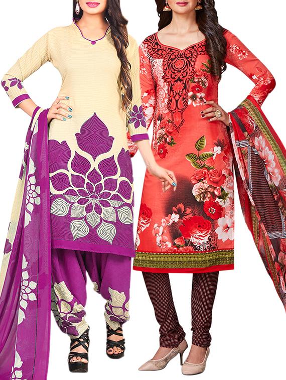 multi colored unstitched combo suit - 15345022 - Zoom Image - 1