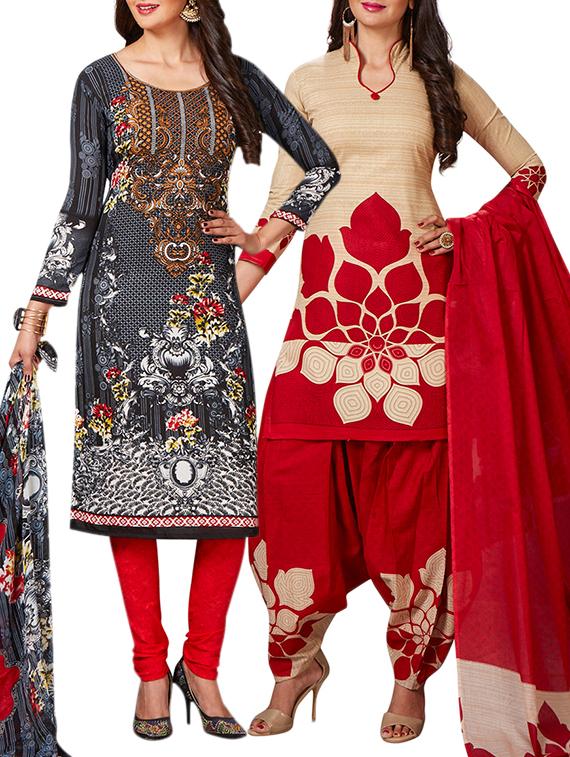 multi colored unstitched combo suit - 15345043 - Zoom Image - 1