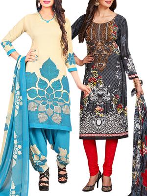multi colored unstitched combo suit - 15345045 - Standard Image - 1
