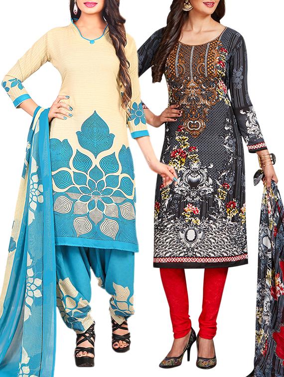 multi colored unstitched combo suit - 15345045 - Zoom Image - 1