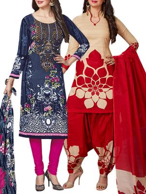 multi colored unstitched combo suit - 15345054 - Standard Image - 1