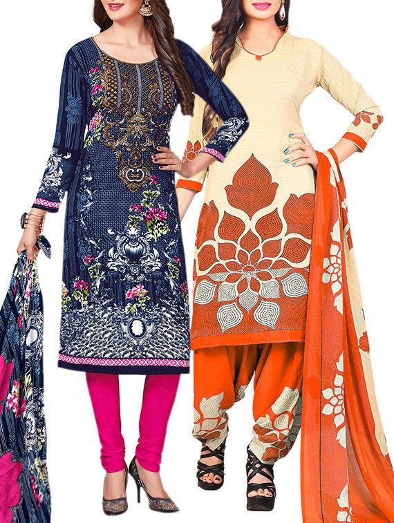 multi colored unstitched combo suit - 15345055 - Zoom Image - 1