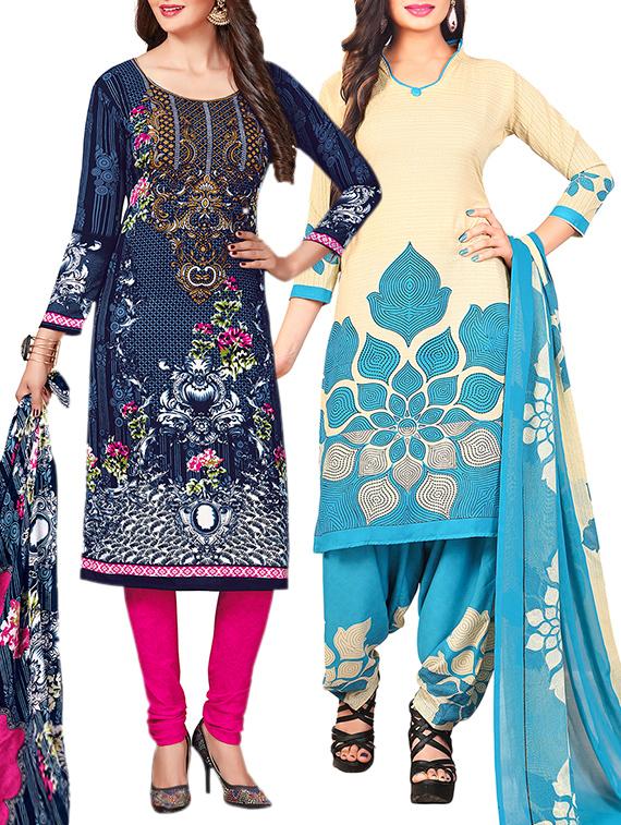 multi colored unstitched combo suit - 15345056 - Zoom Image - 1