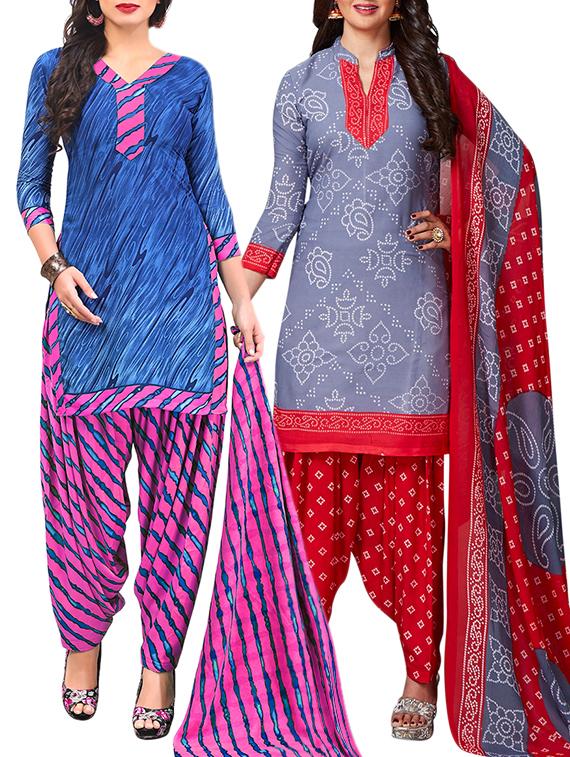 multi colored unstitched combo suit - 15345061 - Zoom Image - 1
