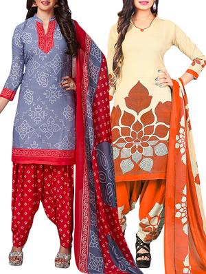 multi colored unstitched combo suit - 15345065 - Standard Image - 1