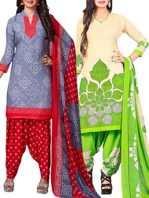 multi colored unstitched combo suit - 15345067 - Standard Image - 1