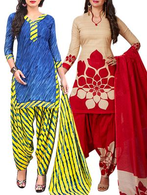multi colored unstitched combo suit - 15345081 - Standard Image - 1