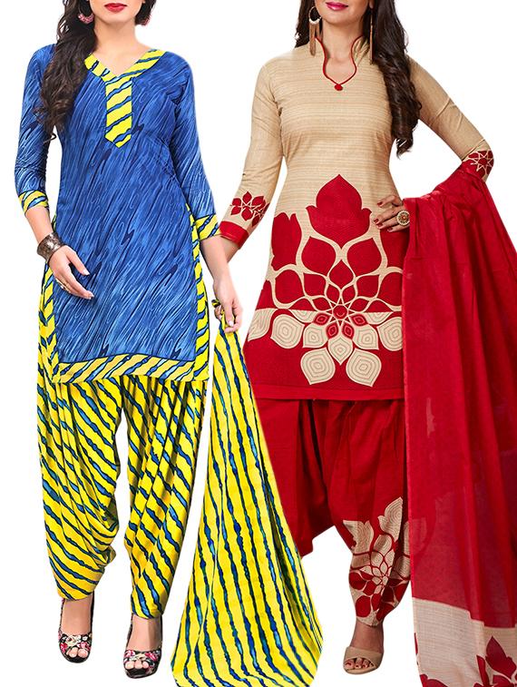 multi colored unstitched combo suit - 15345081 - Zoom Image - 1
