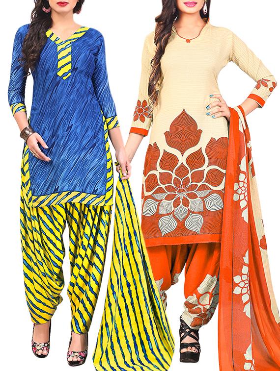 multi colored unstitched combo suit - 15345082 - Zoom Image - 1