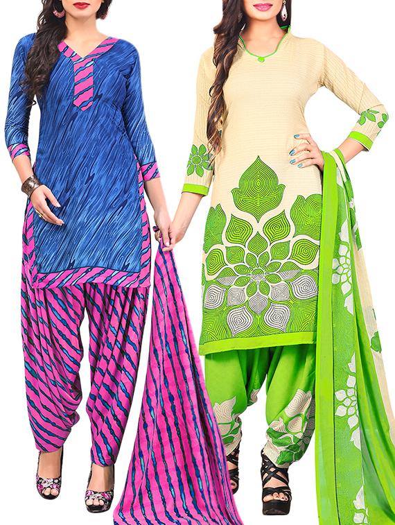 multi colored unstitched combo suit - 15345091 - Zoom Image - 1