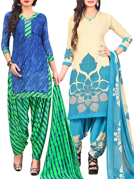 multi colored unstitched combo suit - 15345096 - Zoom Image - 1