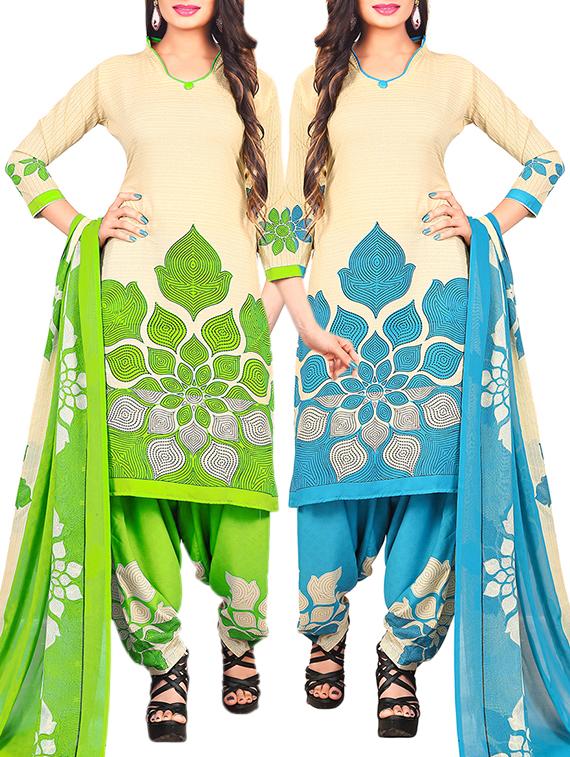 multi colored unstitched combo suit - 15345107 - Zoom Image - 1