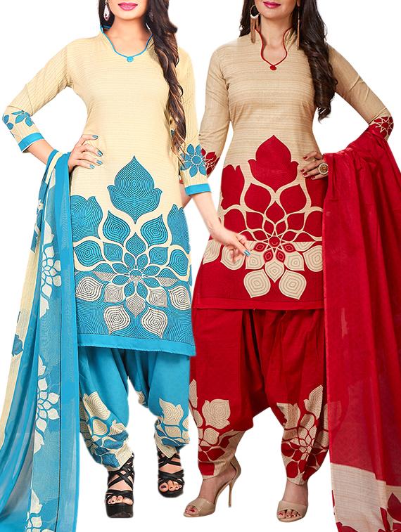multi colored unstitched combo suit - 15345111 - Zoom Image - 1