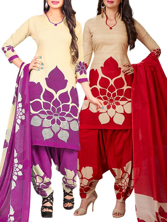 multi colored unstitched combo suit - 15345113 - Zoom Image - 1