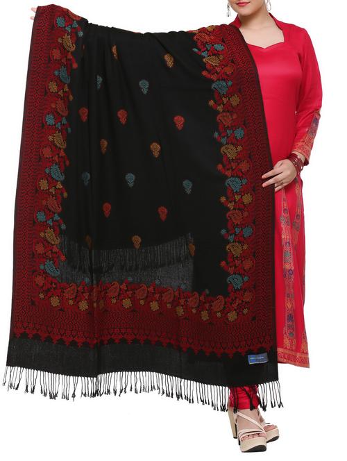 embroidered 100% woolen shawl - 15345222 - Standard Image - 1
